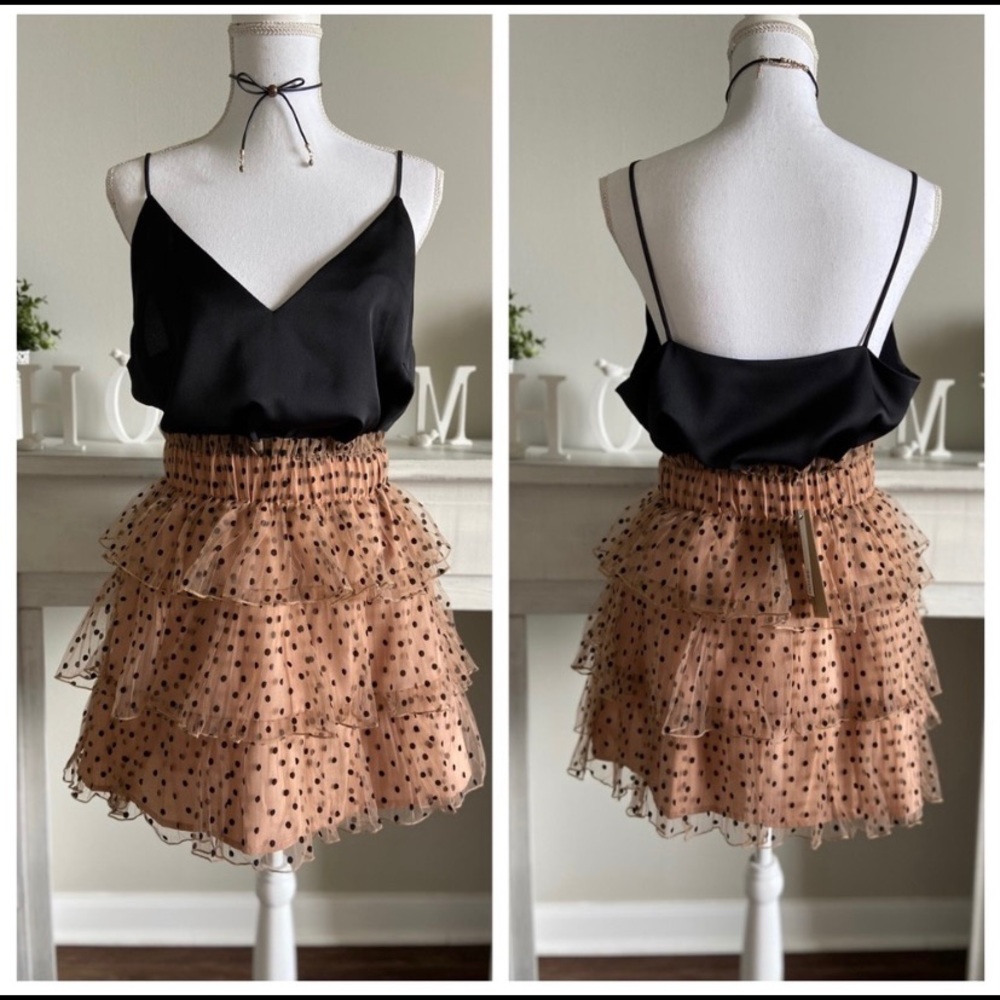 (NEW) Polka Dot Ruffle Tiered Tulle Mini Skirt